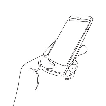 Continuous one line drawing of phone in hand. Smartphone in hand concept minimalist design for logo isolated on white background. Vector illustration