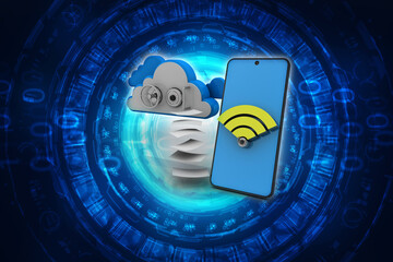 Poster - 3d rendering Transmitter mobile WiFi with cloud lock