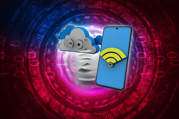 Poster - 3d rendering Transmitter mobile WiFi with cloud lock
