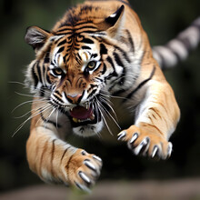 Closeup Of A Tiger Pouncing Ferociously
