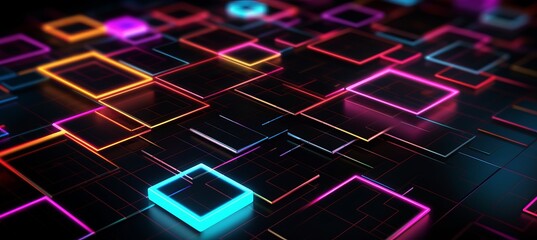 Leinwandbilder - Glow colorful blockchain data network system technology background. Generative AI technology.
