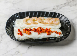 chee cheong fun with shrimp served dish isolated on background top view of chinese and thai food