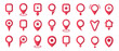 Set of red location pin pointer icon in a flat design. Location marker symbol. Red map pin icon collection in a flat design