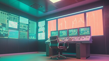 Poster - Futuristic exchange stock trader room interior background. Generative AI technology
