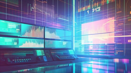 Poster - Stock market exchange room interior background. Generative AI technology