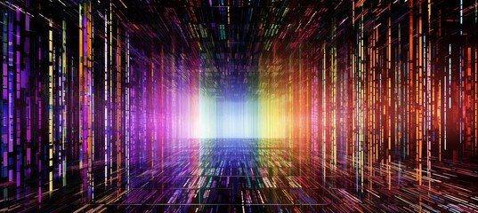 Poster - Colorful data virtual space technology background. Generative AI technology.