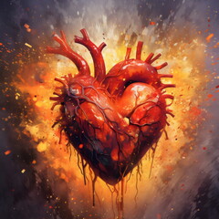 Wall Mural - anatomical heart explosion grunge painting made with generative ai