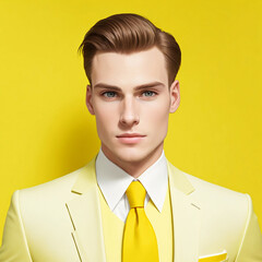 Wall Mural - Portrait of a young man dressed in yellow suit.