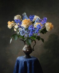 Wall Mural - Bouquet of roses and delphinium