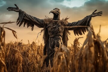 deformed and tattered scarecrow. Created with generative AI technology.