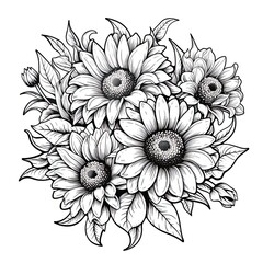 Wall Mural - Cute Sunflower flower in coloring page style illustration. Line art painting. Generative AI
