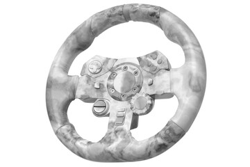 Wall Mural - Realistic leather steering wheel with black marble texture on white background