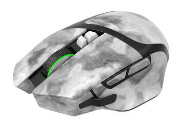 Wall Mural - Wireless gaming computer mouse with black marble texture on white background