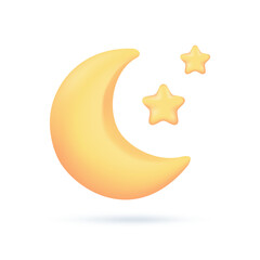 Wall Mural - 3D weather forecast icons Night with moon and clouds on a rainy day. 3d illustration
