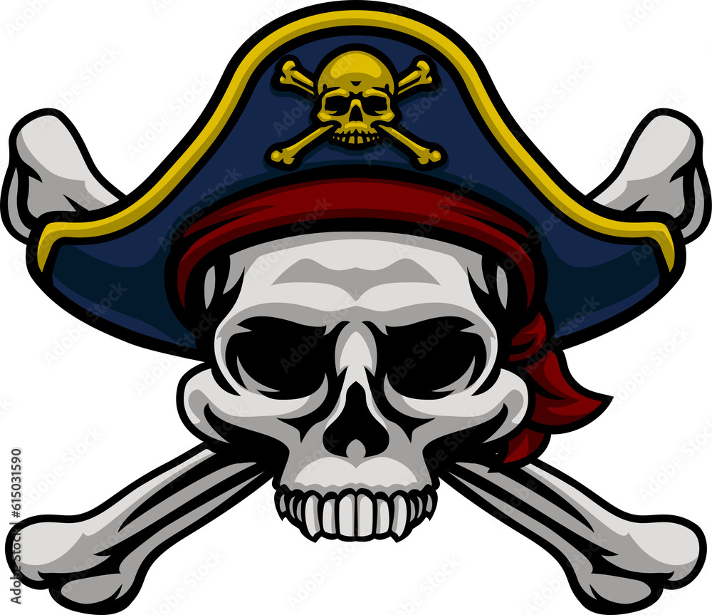 Pirate Hat Skull and Crossbones Cartoon Stock Illustration | Adobe Stock