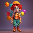 © Jorge Ferreiro - cartoon illustration, cute boy dressed as a clown, ai generative