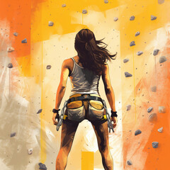 Climber in front of a climbing wall. Generative AI.