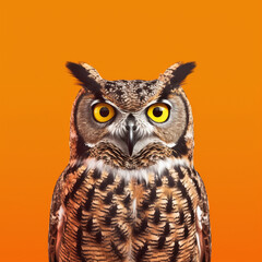 Wall Mural - Owl in orange background. Generative AI.