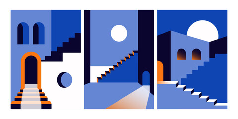 Wall Mural - abstract stair posters. minimal architectural buildings, geometric contemporary simple art print for