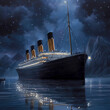Journey of the Titanic in the Atlantic on a starry night and calm sea, AI generated