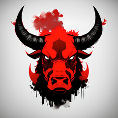 2D red angry bull unique artwork, generated with ai