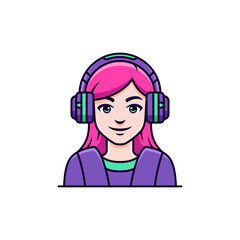 Poster - Hipster girl gamer in headphones video game virtual cyberspace entertainment outline icon vector