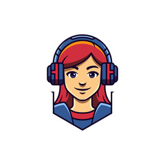 Poster - Redhead gamer teen girl portrait video gaming virtual entertainment outline icon vector flat