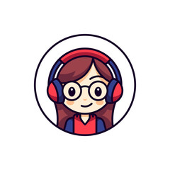 Poster - Little cartoon baby girl esport video game virtual gaming circle frame outline icon vector flat