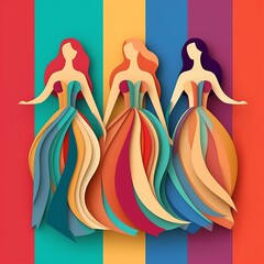 Wall Mural - girls, women dancing, paper style Generative AI