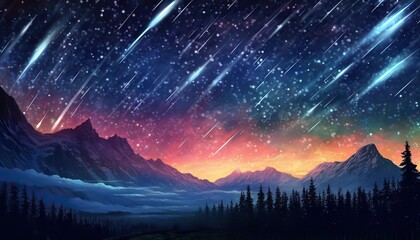 Wall Mural - ai generated. ai generative. night sky shooting stars. astrology galaxy falling universe vibe view. 