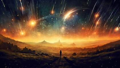 Wall Mural - ai generated. ai generative. night sky shooting stars. astrology galaxy falling universe vibe view. 