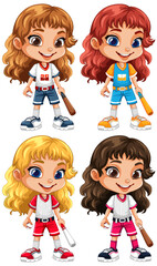 Wall Mural - set of girls holding baseball bats