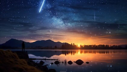 Wall Mural - ai generated. ai generative. night sky shooting stars. astrology galaxy falling universe vibe view. 