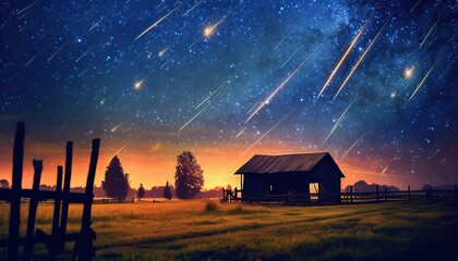 Wall Mural - ai generated. ai generative. night sky shooting stars. astrology galaxy falling universe vibe view. 