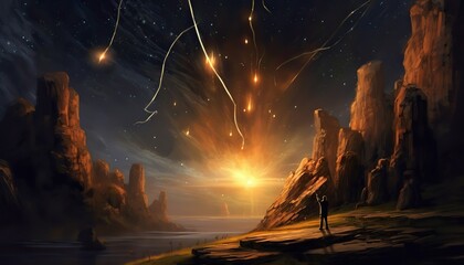 Wall Mural - ai generated. ai generative. night sky shooting stars. astrology galaxy falling universe vibe view. 