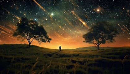 Wall Mural - ai generated. ai generative. night sky shooting stars. astrology galaxy falling universe vibe view. 