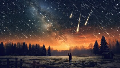 Wall Mural - ai generated. ai generative. night sky shooting stars. astrology galaxy falling universe vibe view. 
