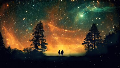 Wall Mural - ai generated. ai generative. night sky shooting stars. astrology galaxy falling universe vibe view. 