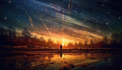 Wall Mural - ai generated. ai generative. night sky shooting stars. astrology galaxy falling universe vibe view. 