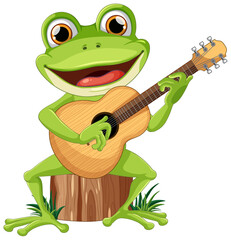 Wall Mural - green frog playing guitar vector