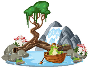 Poster - Green Frog in Waterfall Scene