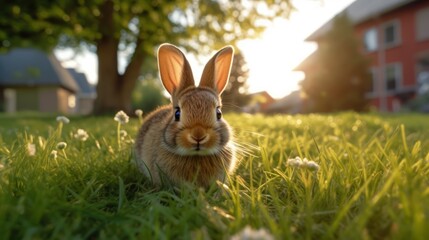 rabbit in the grass HD 8K wallpaper Stock Photographic Image