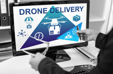 Canvas Print - Drone delivery concept on a computer monitor