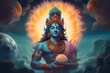Culture and religious, states of mind concept. Hindu god Krishna and cloud ball surreal illustration. Generative AI