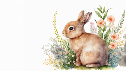 Spring bunny watercolor animals hare in meadow