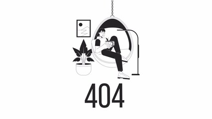 Fototapete - Cozy lifestyle bw 404 animation. Girl with mug drinking tea. Empty state 4K video concept footage with alpha channel transparency. Outline monochrome page not found flash message for UI, UX web design