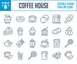 Coffee House thin line icons. Coffee, Tea, Desserts and Sweets outline icon set. Editable stroke icons.