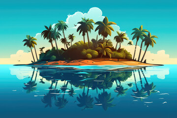 Wall Mural - small tropical island with palm trees illustration Generative AI