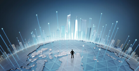 Poster - businessman standing on smart city map