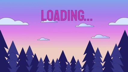 Fototapete - Dusk forest skyline loader animation. Twilight sky spruces. Sunset beauty in nature. Flash message 4K video. Chill lofi colour loading animation with alpha channel transparency for UI, UX web design